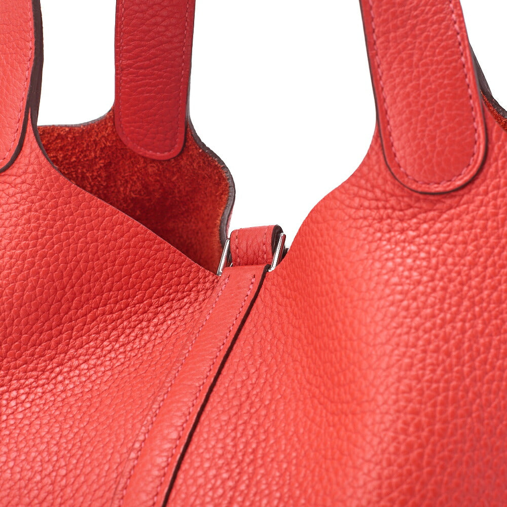 HERMES Picotin Rock MM Handbag, Tryon Clemence, Rouge Pivoine, Silver-Tone Hardware, Pre-Owned - Vintage La Charme