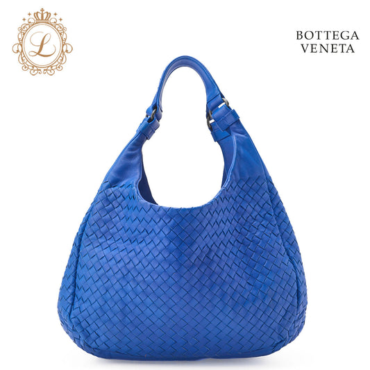 Bottega Veneta Shoulder Tote Bag Intrecciato Lambskin Blue Gold-Tone Hardware Pre-Owned - Vintage La Charme