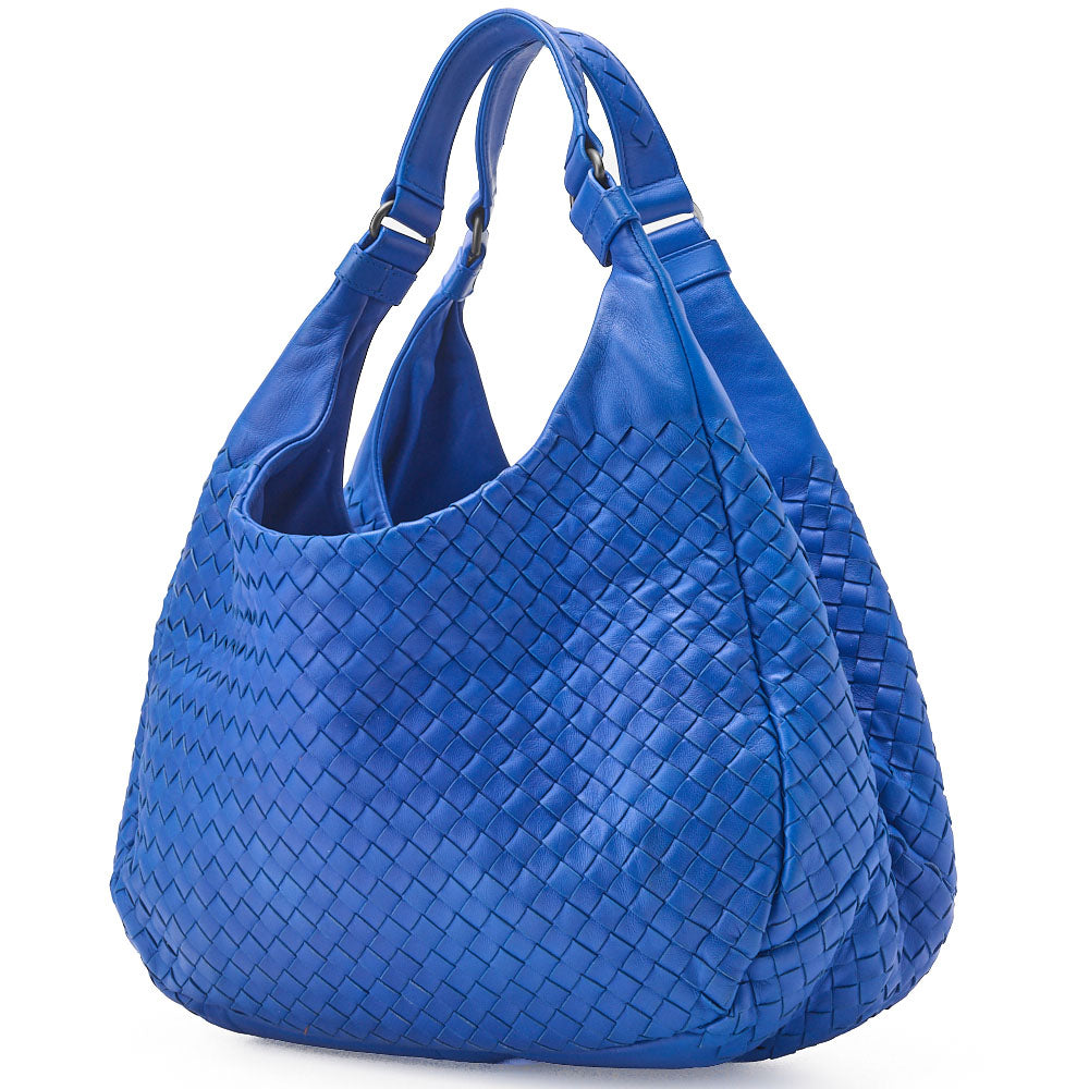 Bottega Veneta Shoulder Tote Bag Intrecciato Lambskin Blue Gold-Tone Hardware Pre-Owned - Vintage La Charme