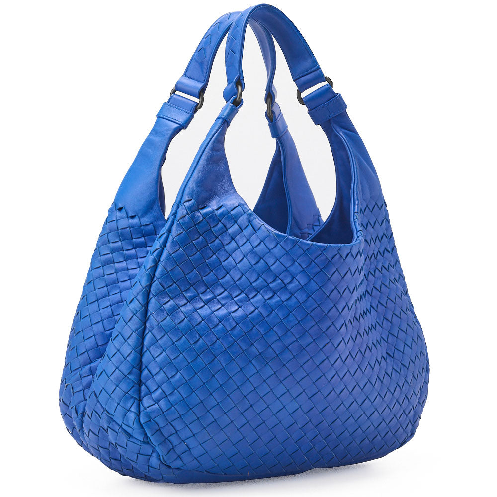 Bottega Veneta Shoulder Tote Bag Intrecciato Lambskin Blue Gold-Tone Hardware Pre-Owned - Vintage La Charme