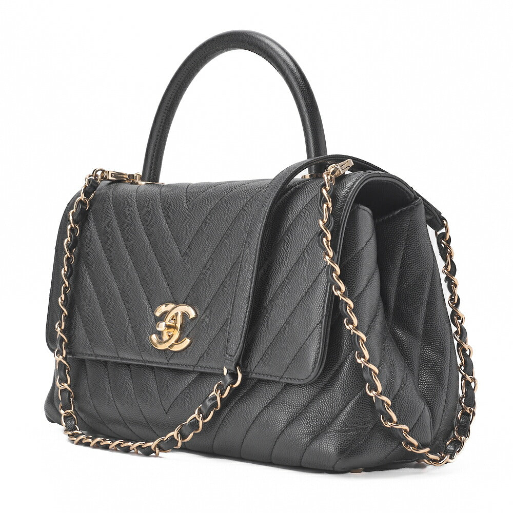 CHANEL Shoulder Bag 2WAY V Stitch Coco Handle Caviar Leather Black Gold-Tone Hardware Pre-Owned - Vintage La Charme