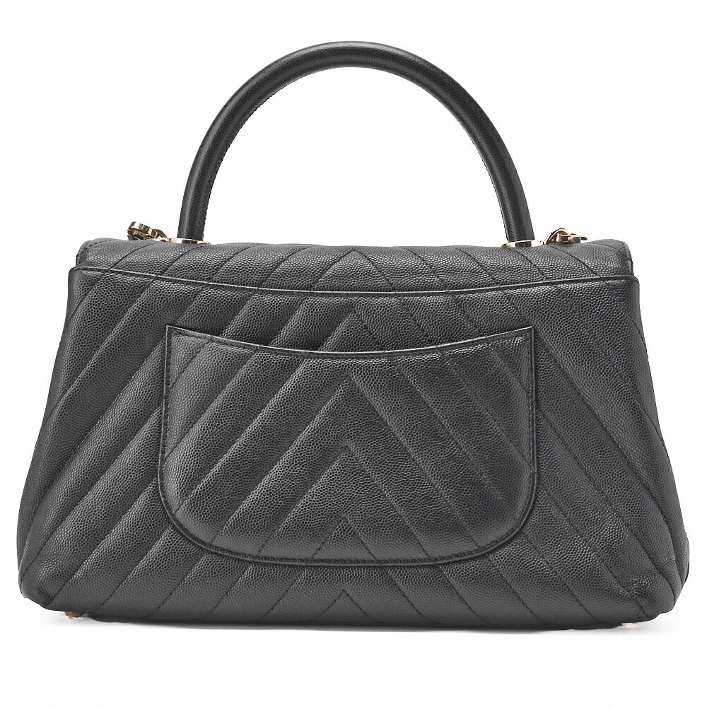 CHANEL Shoulder Bag 2WAY V Stitch Coco Handle Caviar Leather Black Gold-Tone Hardware Pre-Owned - Vintage La Charme
