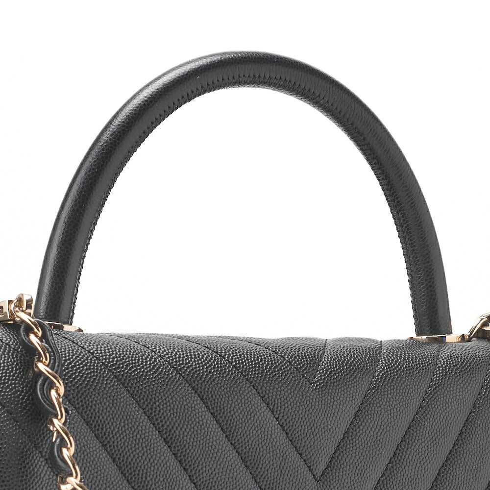 CHANEL Shoulder Bag 2WAY V Stitch Coco Handle Caviar Leather Black Gold-Tone Hardware Pre-Owned - Vintage La Charme