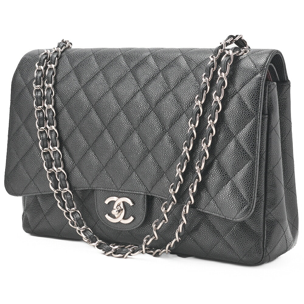 CHANEL Shoulder Bag, Deca Matelasse Double Flap, Caviar Skin, Black, Silver-Tone Hardware, Pre-Owned - Vintage La Charme
