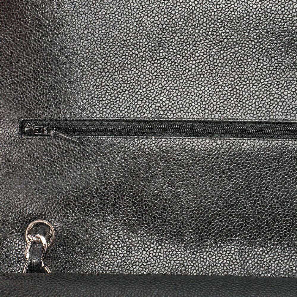 CHANEL Shoulder Bag, Deca Matelasse Double Flap, Caviar Skin, Black, Silver-Tone Hardware, Pre-Owned - Vintage La Charme