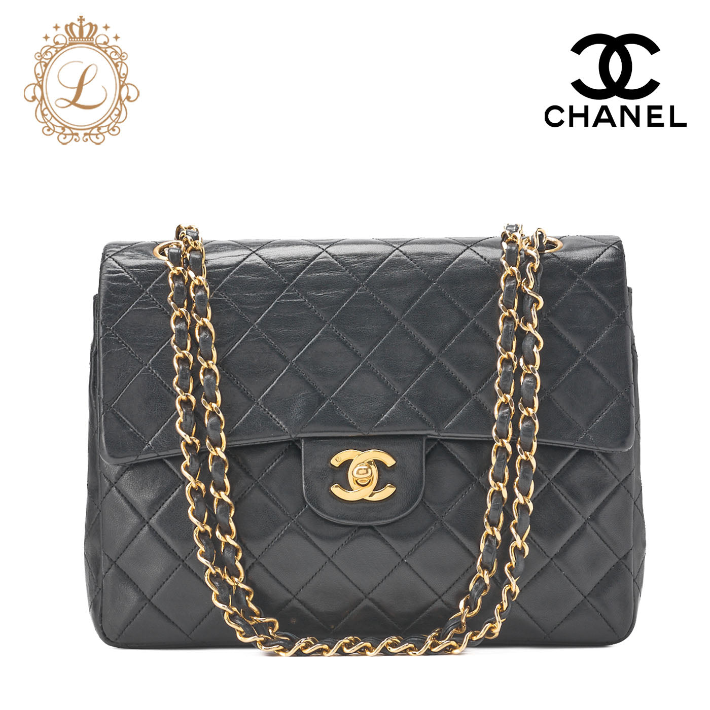 CHANEL Shoulder Bag, Matelasse Double Flap, Lambskin, Black, Gold-Tone Hardware, Pre-Owned - Vintage La Charme