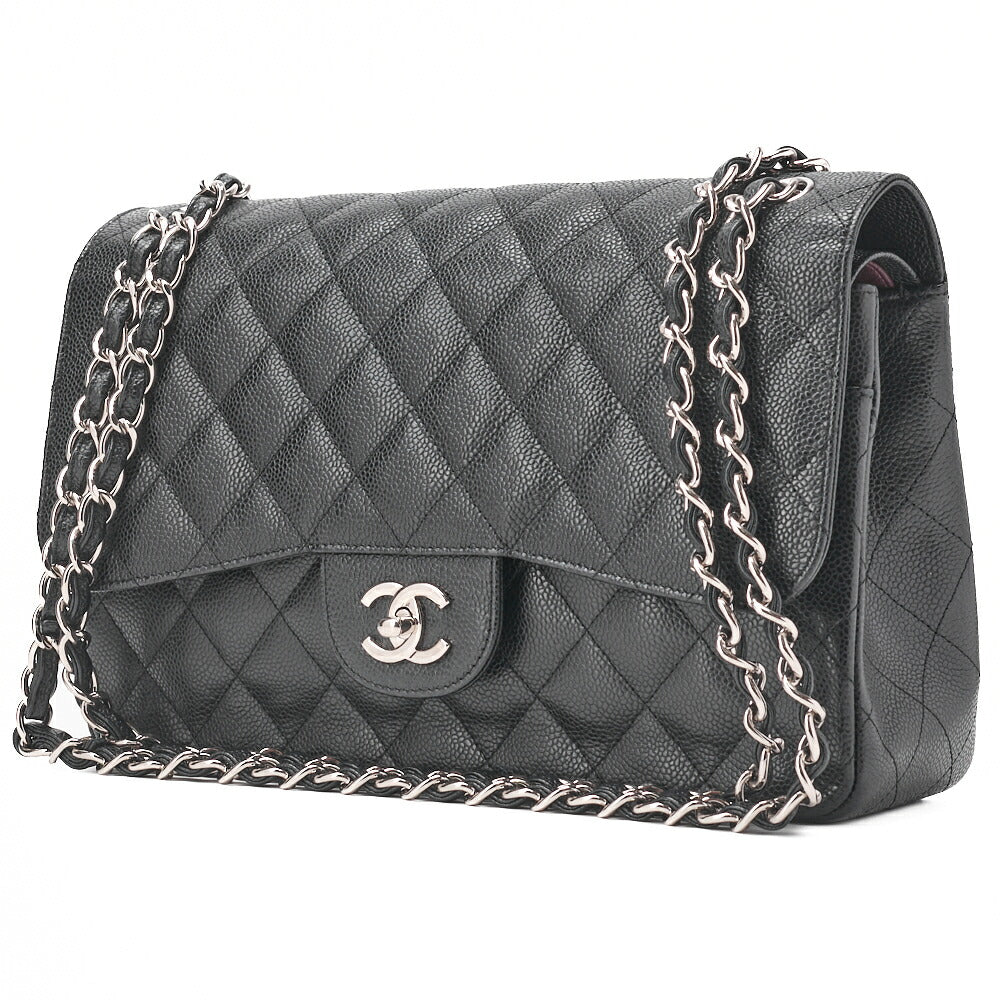 CHANEL Shoulder Bag, Deca Matelasse Double Flap, Caviar Skin, Black, Silver-Tone Hardware, Pre-Owned - Vintage La Charme
