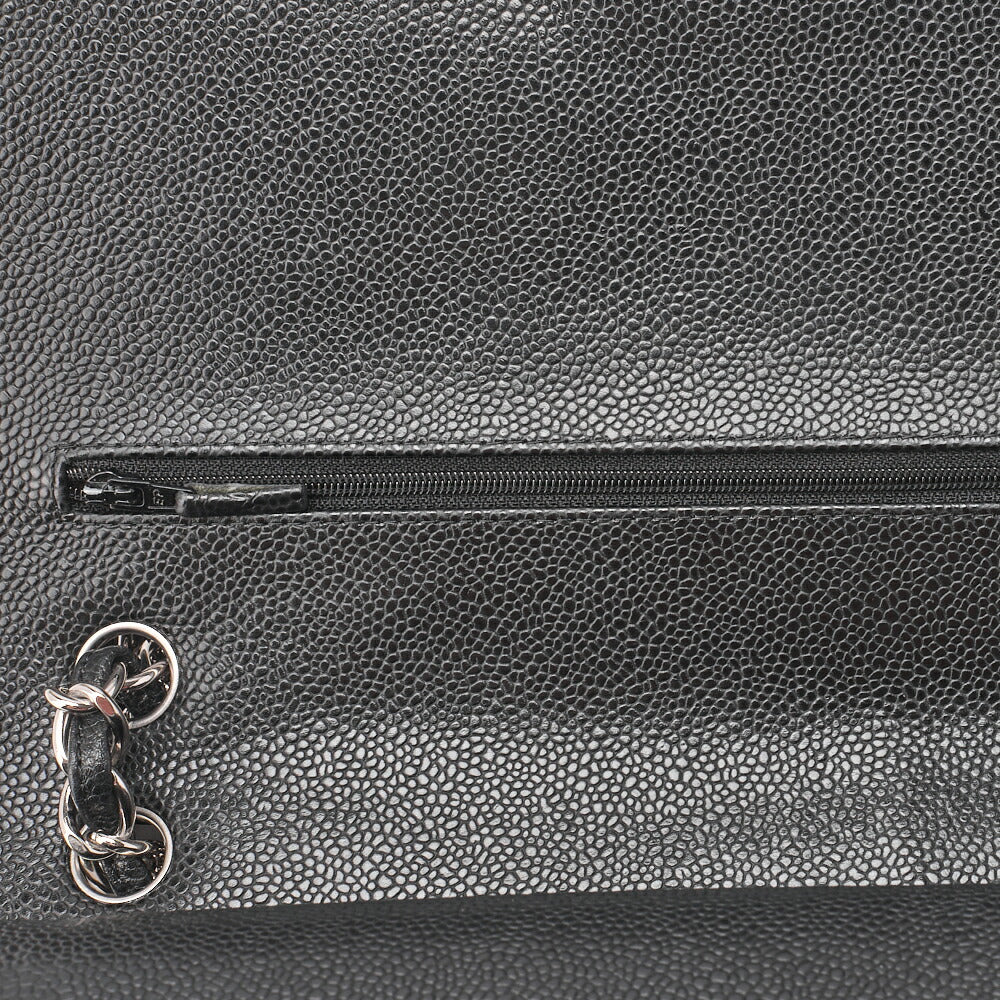 CHANEL Shoulder Bag, Deca Matelasse Double Flap, Caviar Skin, Black, Silver-Tone Hardware, Pre-Owned - Vintage La Charme