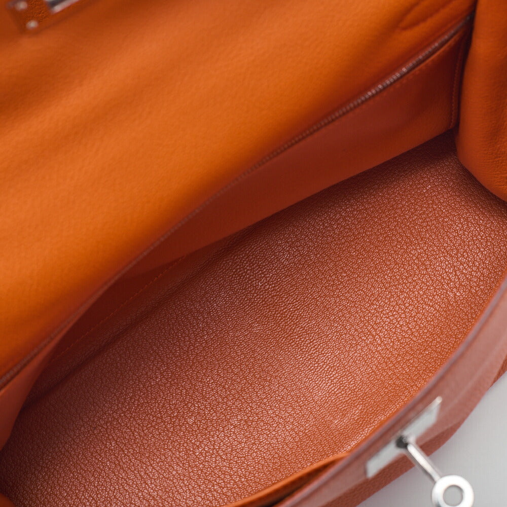 HERMES Kelly 32 Handbag, Togo, Orange, Silver-Tone Hardware, Pre-Owned - Vintage La Charme