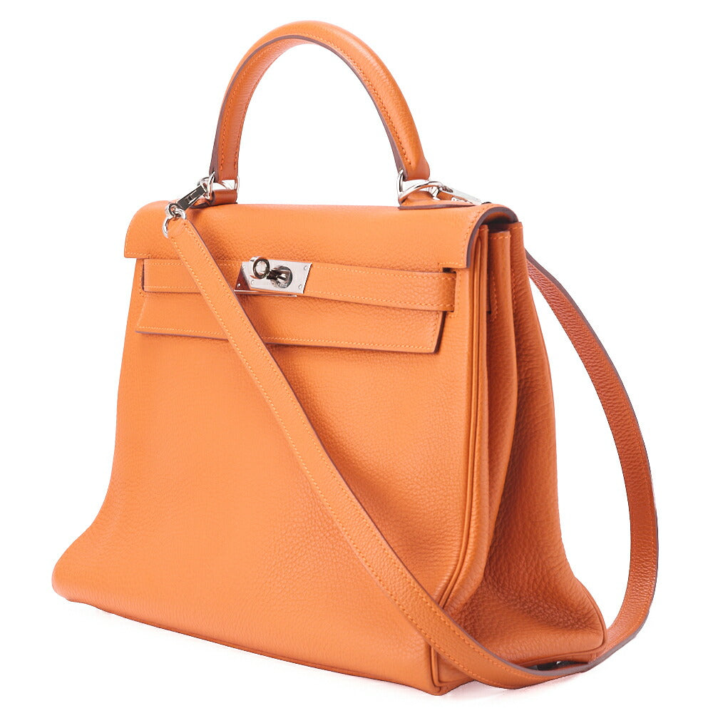 HERMES Kelly 32 Handbag, Togo, Orange, Silver-Tone Hardware, Pre-Owned - Vintage La Charme