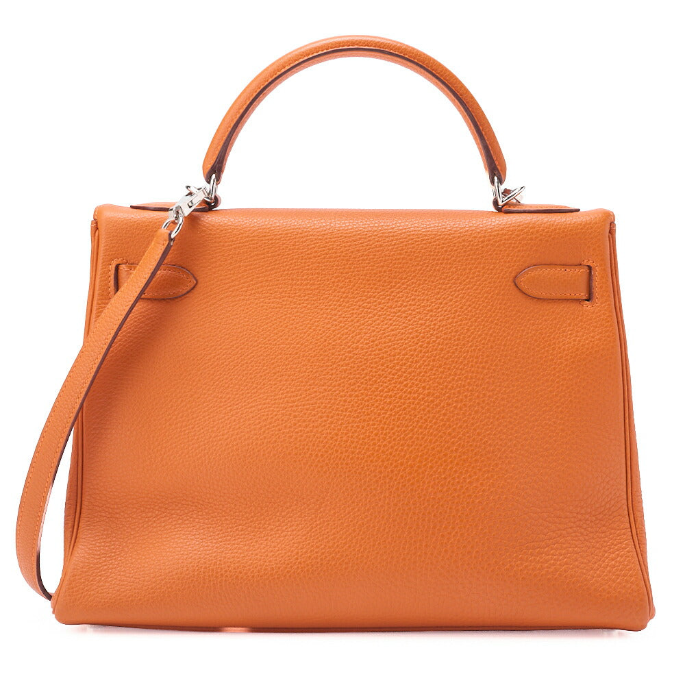 HERMES Kelly 32 Handbag, Togo, Orange, Silver-Tone Hardware, Pre-Owned - Vintage La Charme