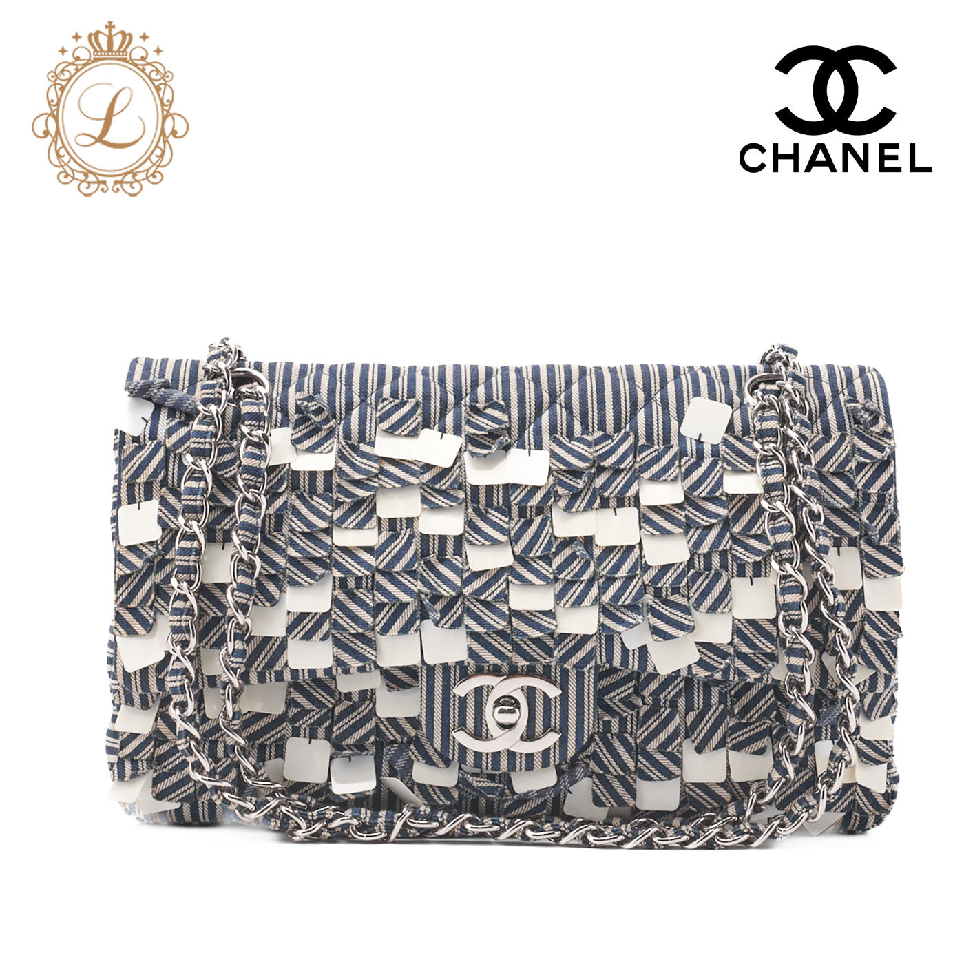 Chanel Shoulder Bag Matelasse Double Flap Cotton Navy Silver-Tone Hardware Pre-Owned - Vintage La Charme