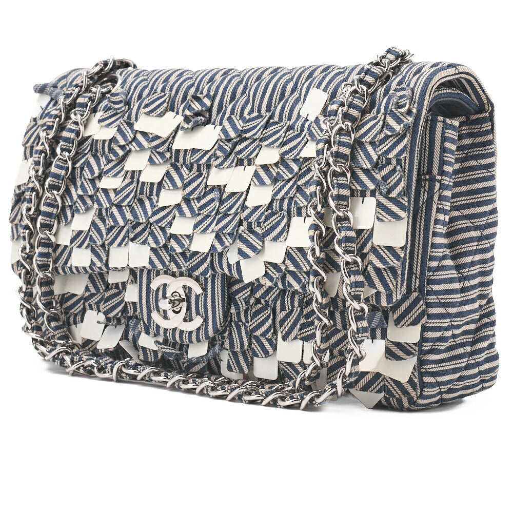 Chanel Shoulder Bag Matelasse Double Flap Cotton Navy Silver-Tone Hardware Pre-Owned - Vintage La Charme
