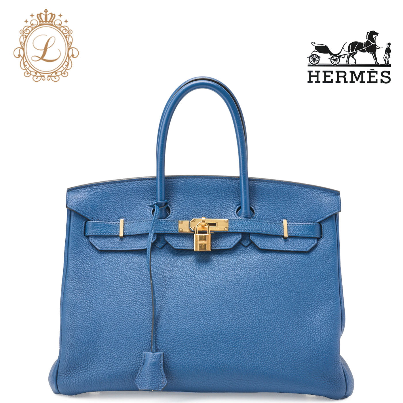 HERMES Birkin 35 Handbag Fjord Leather Fjord Blue Gold-Tone Hardware Pre-Owned - Vintage La Charme