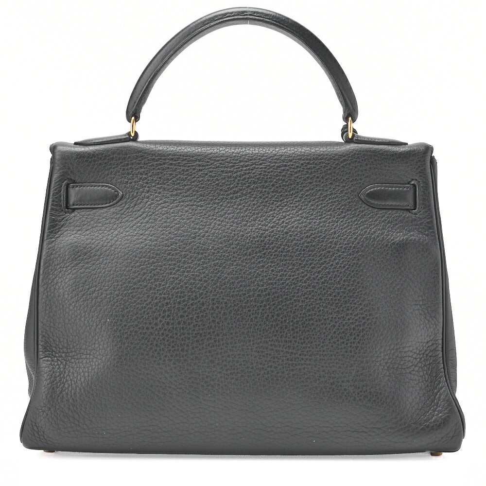 HERMES Kelly 32 Handbag, Tryon Clemence Leather, Black, Gold-Tone Hardware, Pre-Owned - Vintage La Charme