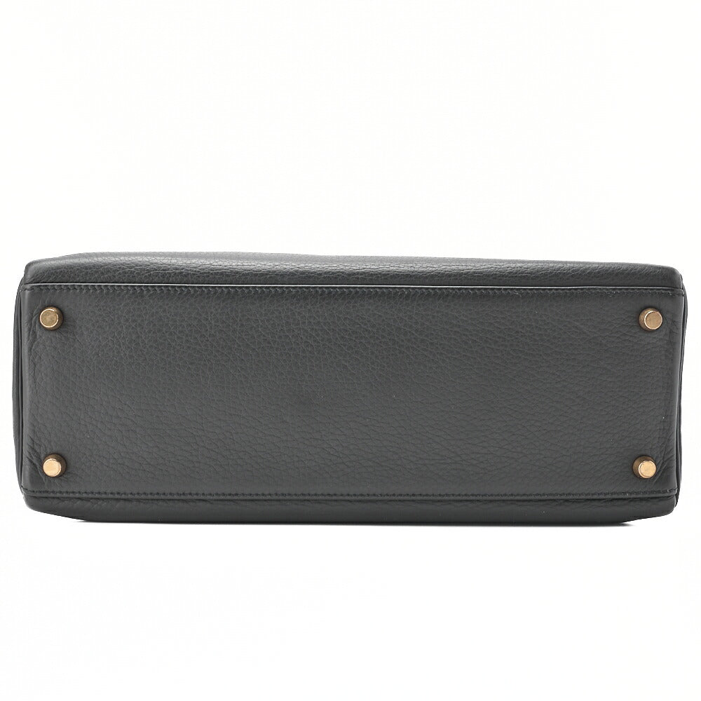 HERMES Kelly 32 Handbag, Tryon Clemence Leather, Black, Gold-Tone Hardware, Pre-Owned - Vintage La Charme