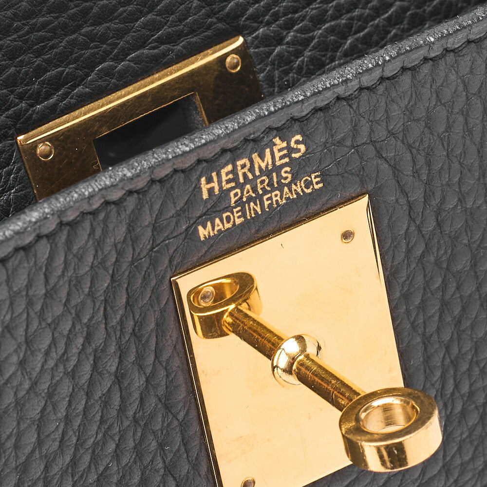 HERMES Kelly 32 Handbag, Tryon Clemence Leather, Black, Gold-Tone Hardware, Pre-Owned - Vintage La Charme