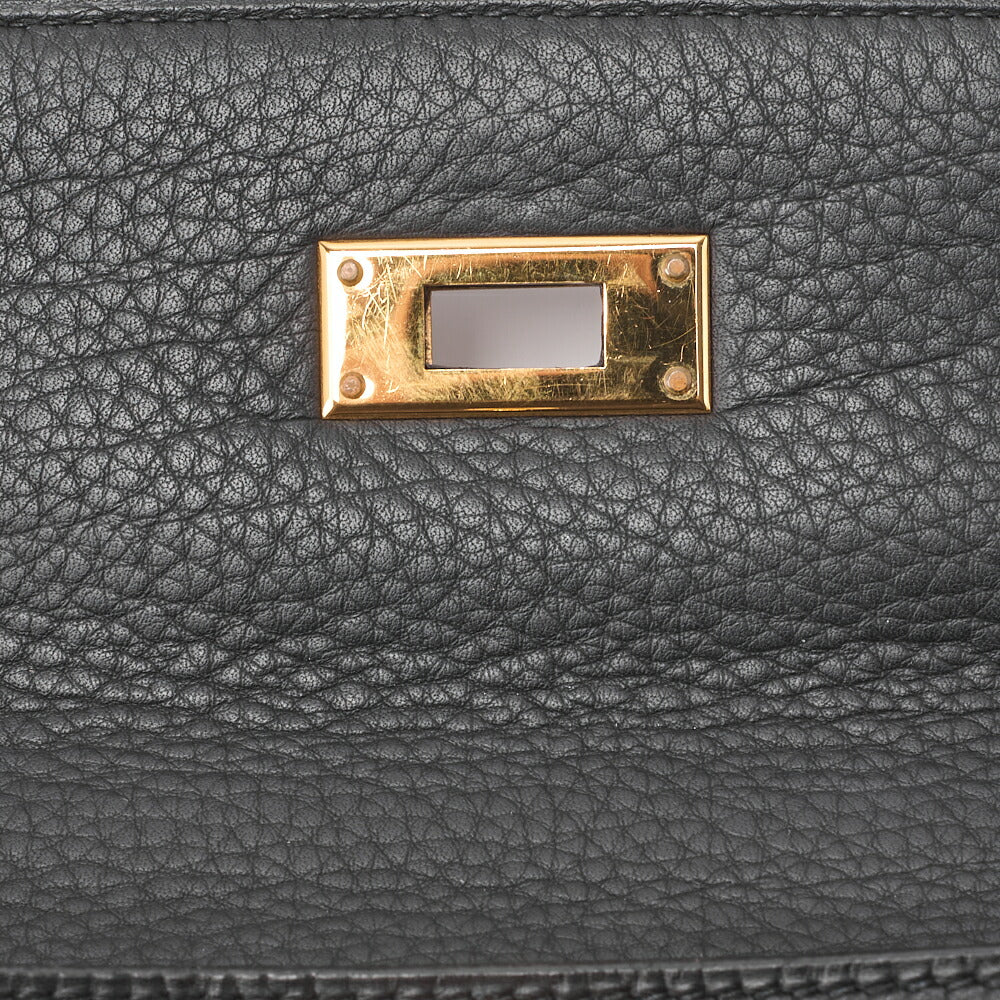 HERMES Kelly 32 Handbag, Tryon Clemence Leather, Black, Gold-Tone Hardware, Pre-Owned - Vintage La Charme