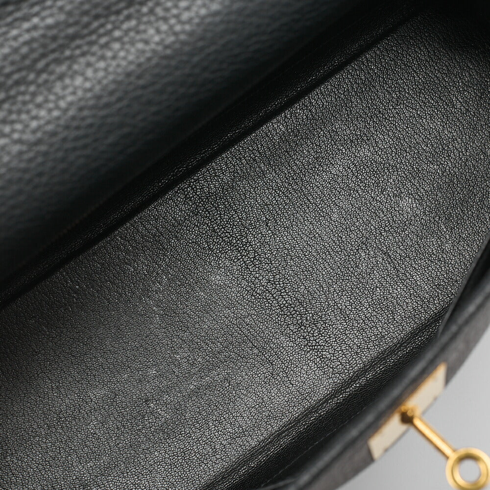 HERMES Kelly 32 Handbag, Tryon Clemence Leather, Black, Gold-Tone Hardware, Pre-Owned - Vintage La Charme