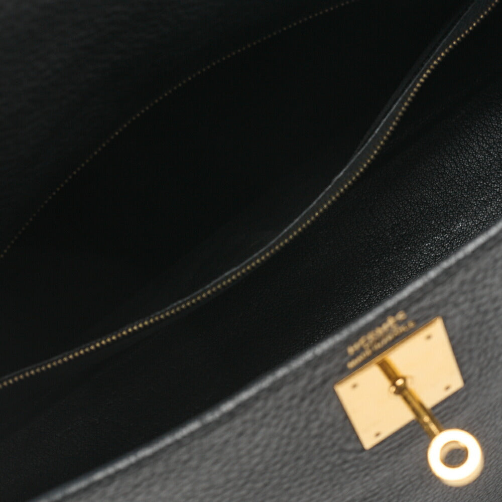 HERMES Kelly 32 Handbag, Tryon Clemence Leather, Black, Gold-Tone Hardware, Pre-Owned - Vintage La Charme
