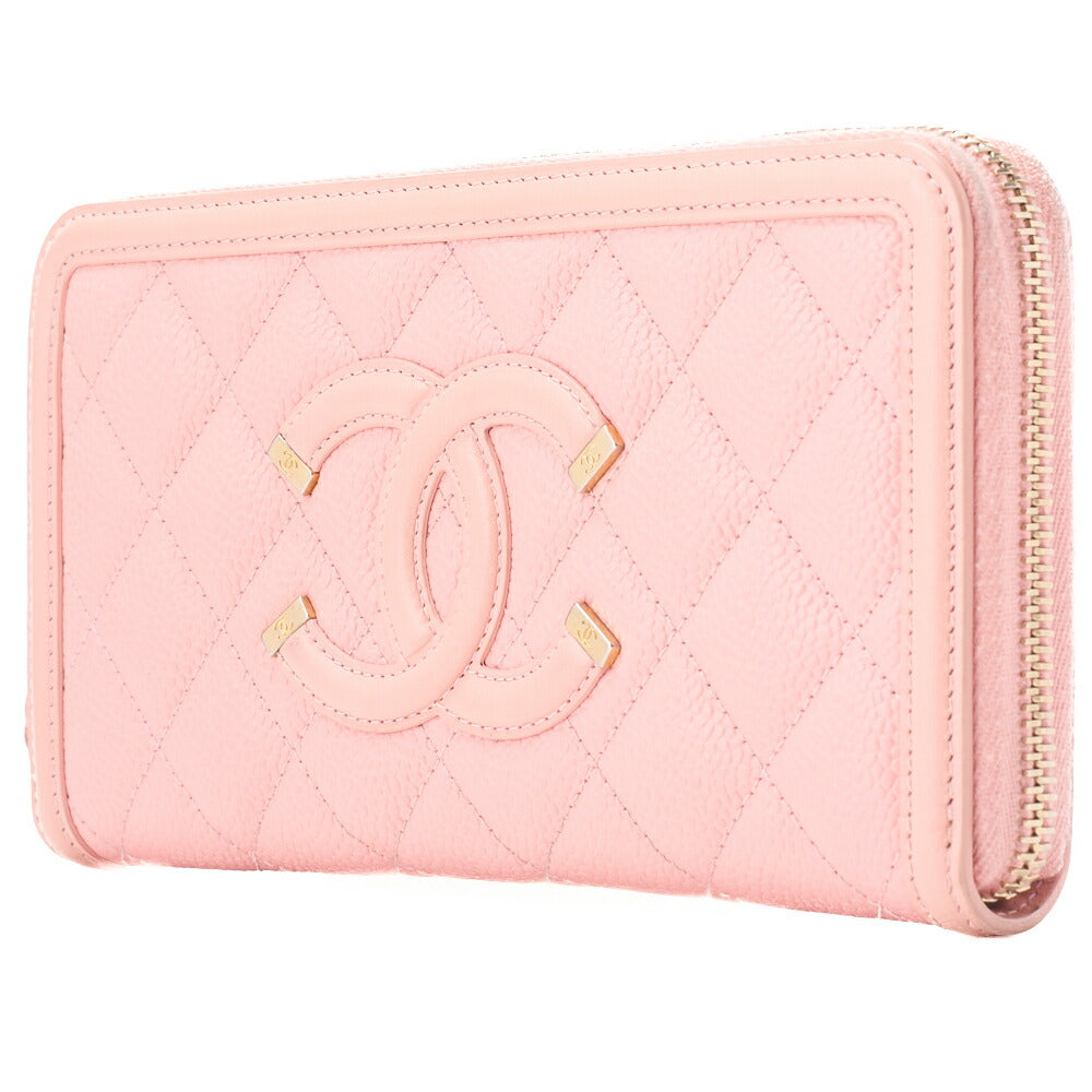 CHANEL Long Wallet, Matelasse CC Filigree, Caviar Skin, Pink, Gold-Tone Hardware, Pre-Owned - Vintage La Charme