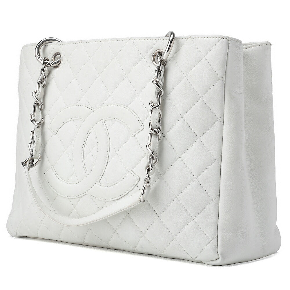 CHANEL Shoulder Bag Matelasse Caviar Skin White Silver-Tone Hardware Pre-Owned - Vintage La Charme
