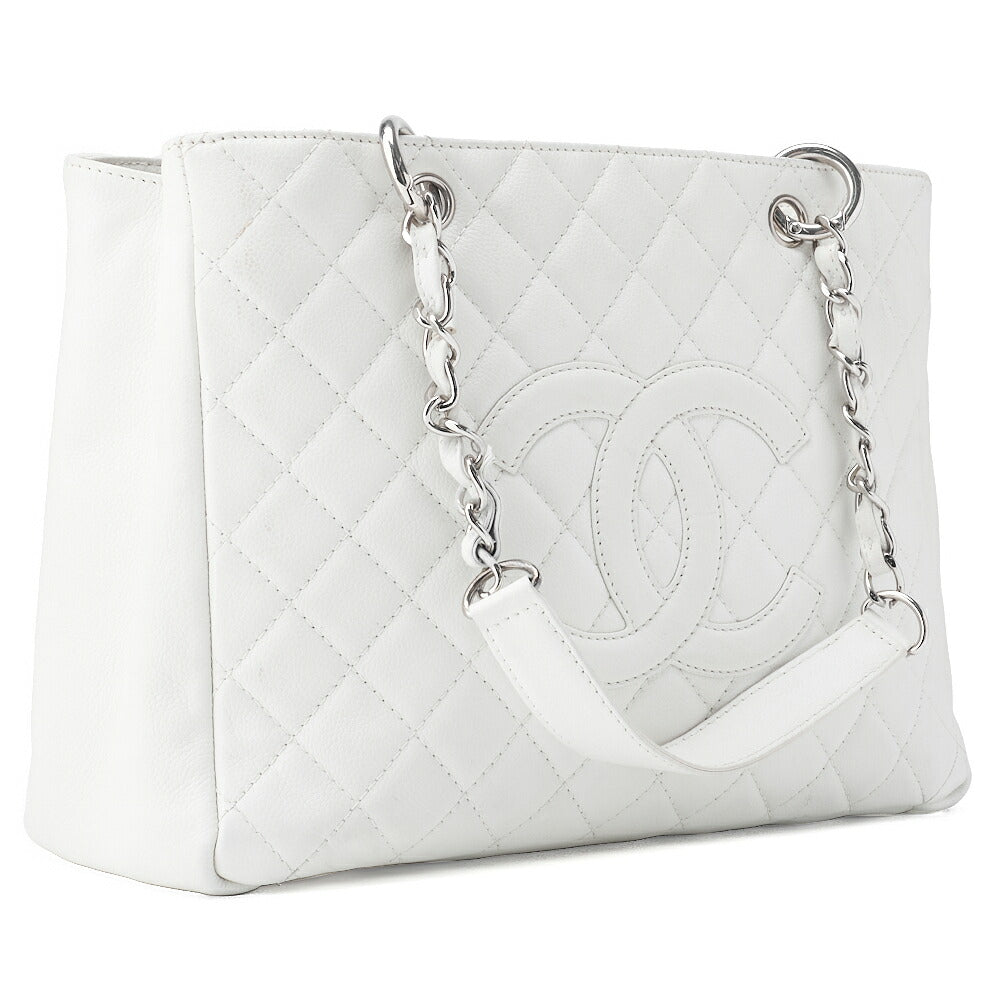 CHANEL Shoulder Bag Matelasse Caviar Skin White Silver-Tone Hardware Pre-Owned - Vintage La Charme
