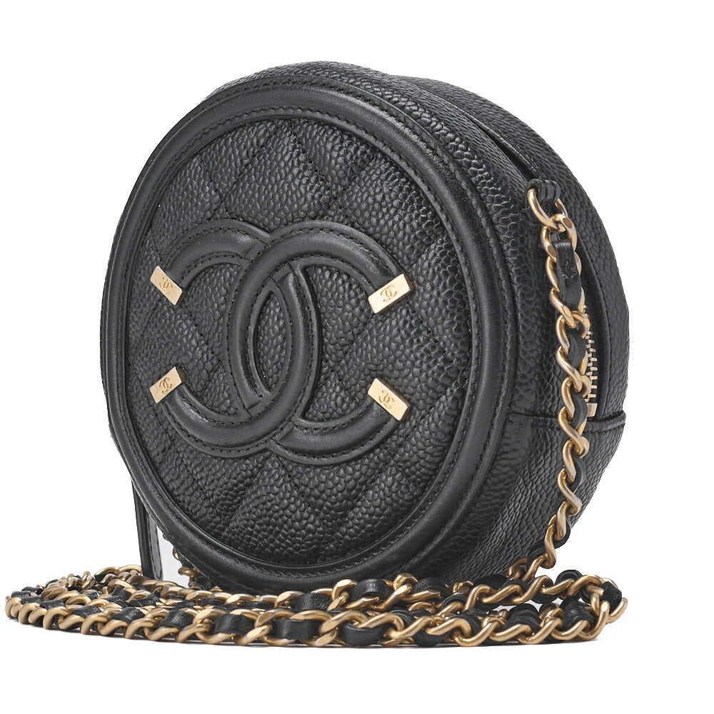 CHANEL Mini Shoulder Bag Matelasse Coco Mark CC Filigree Caviar Skin Black Gold-Tone Hardware Pre-Owned - Vintage La Charme