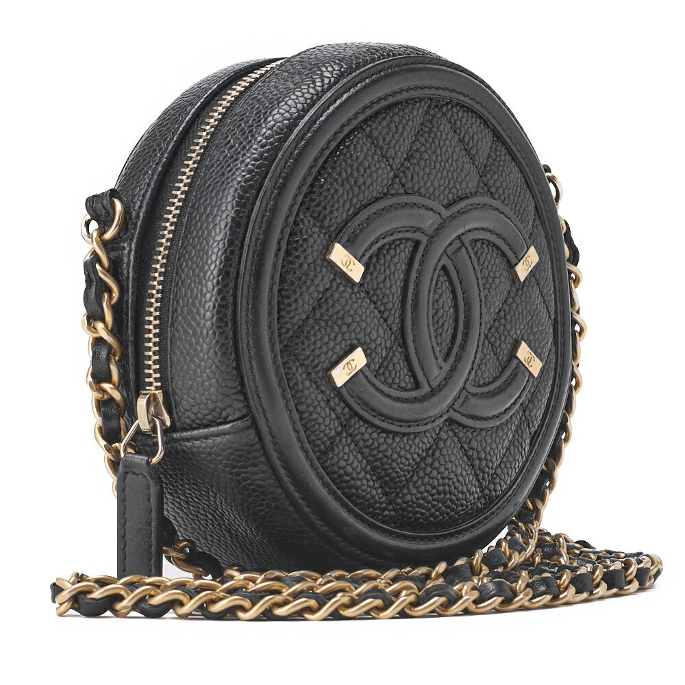 CHANEL Mini Shoulder Bag Matelasse Coco Mark CC Filigree Caviar Skin Black Gold-Tone Hardware Pre-Owned - Vintage La Charme