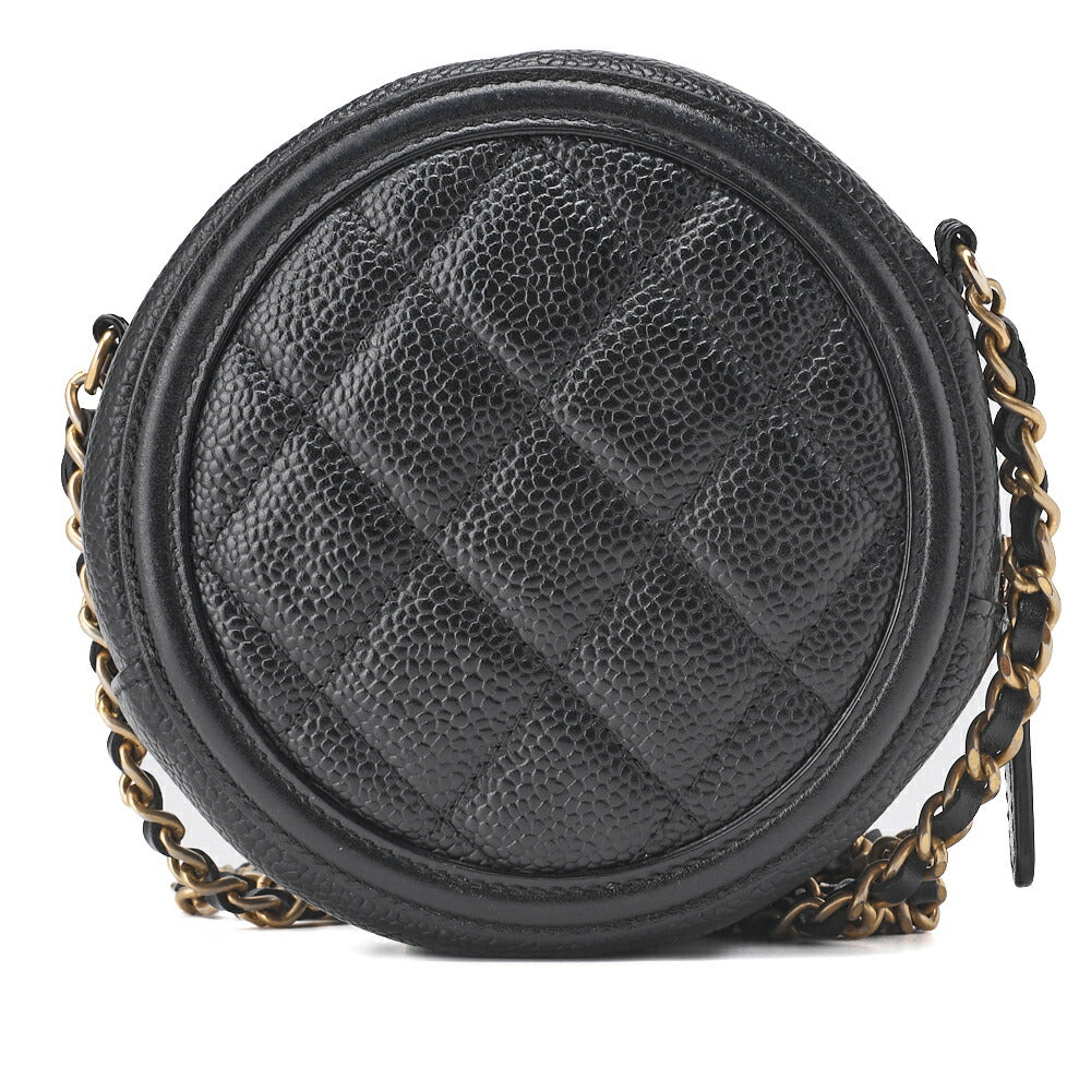 CHANEL Mini Shoulder Bag Matelasse Coco Mark CC Filigree Caviar Skin Black Gold-Tone Hardware Pre-Owned - Vintage La Charme