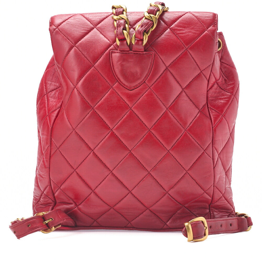 CHANEL Shoulder Backpack Bag Matelasse Outside Flap Turn Lock Lambskin Red Gold-Tone Hardware Pre-Owned - Vintage La Charme