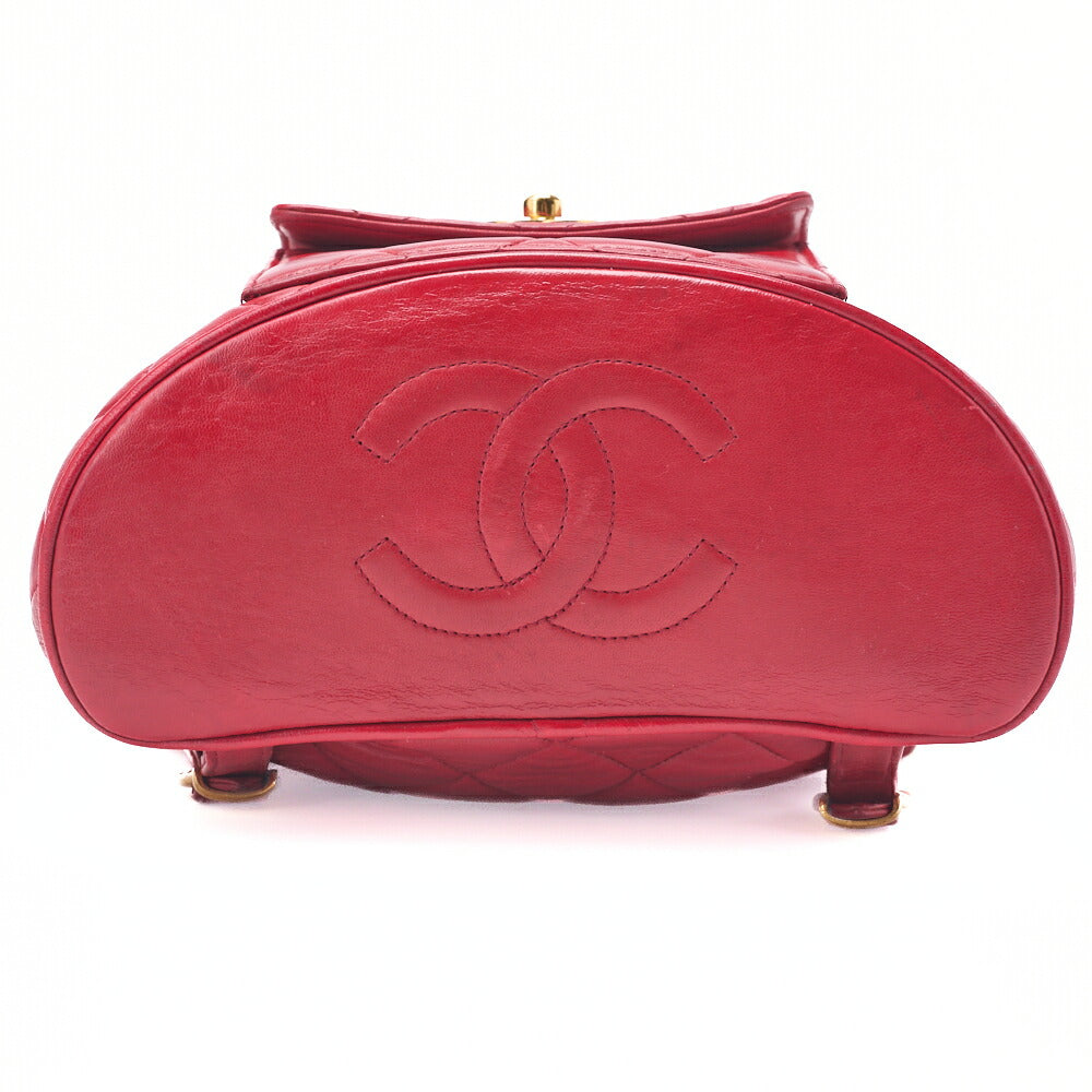 CHANEL Shoulder Backpack Bag Matelasse Outside Flap Turn Lock Lambskin Red Gold-Tone Hardware Pre-Owned - Vintage La Charme