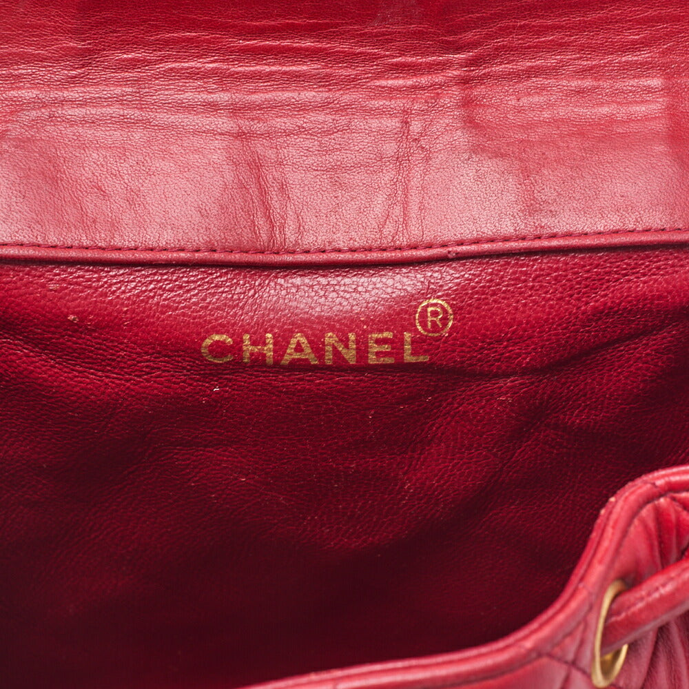 CHANEL Shoulder Backpack Bag Matelasse Outside Flap Turn Lock Lambskin Red Gold-Tone Hardware Pre-Owned - Vintage La Charme