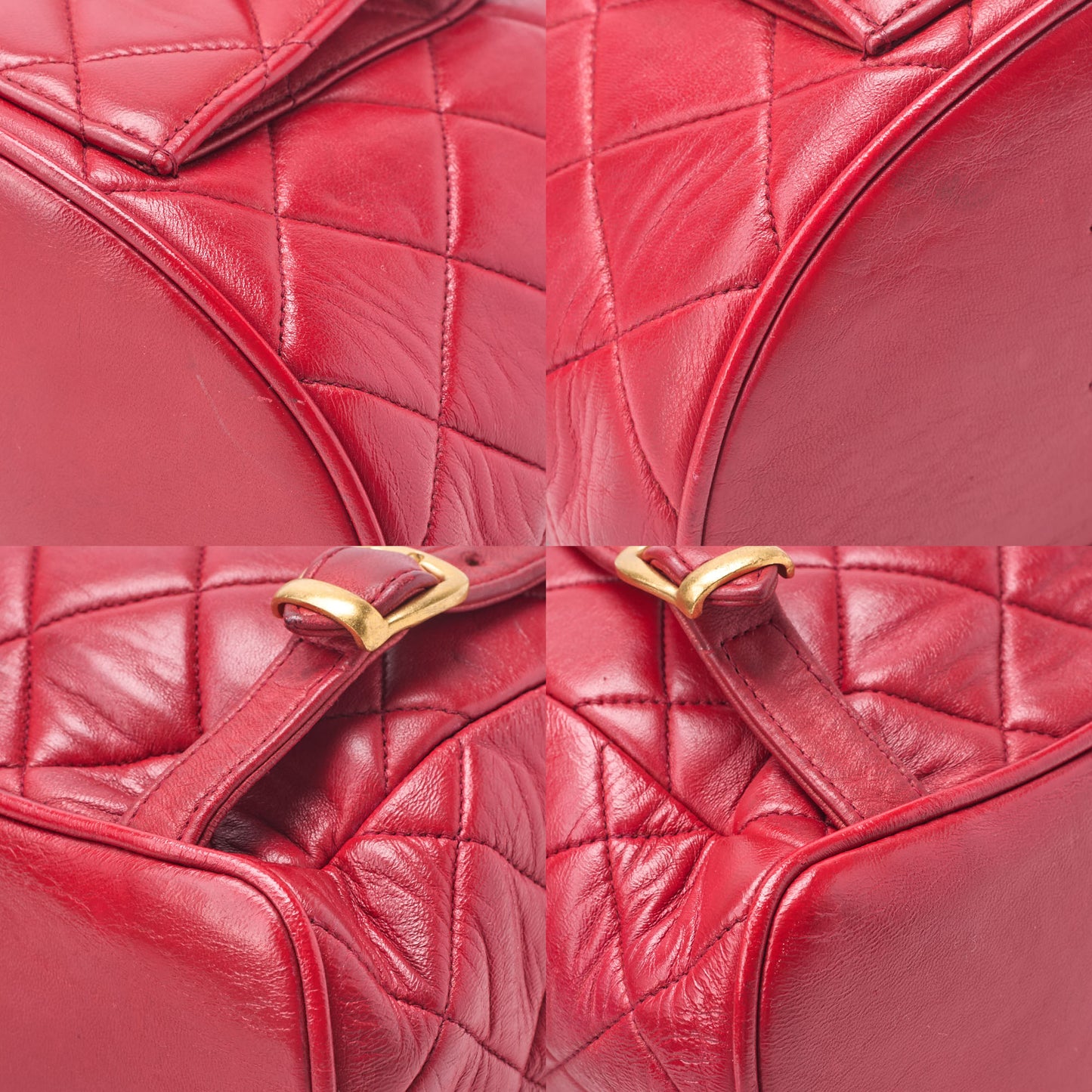 CHANEL Shoulder Backpack Bag Matelasse Outside Flap Turn Lock Lambskin Red Gold-Tone Hardware Pre-Owned - Vintage La Charme