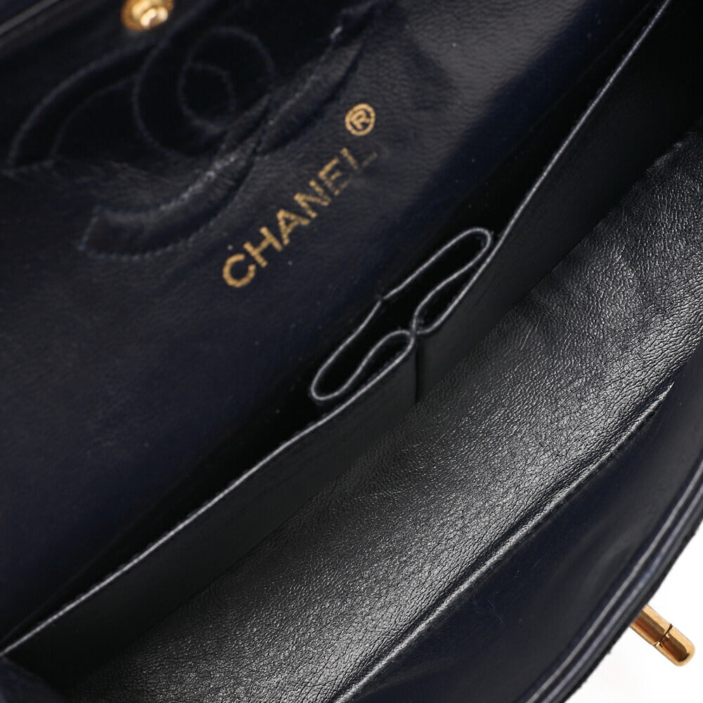Chanel Shoulder Bag Matelasse Double Flap Lambskin Navy Gold-Tone Hardware Pre-Owned - Vintage La Charme