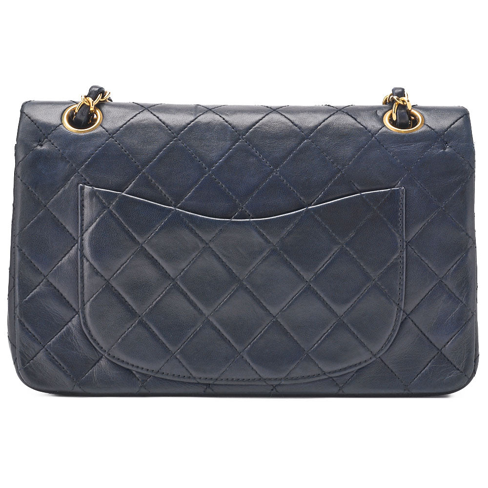 Chanel Shoulder Bag Matelasse Double Flap Lambskin Navy Gold-Tone Hardware Pre-Owned - Vintage La Charme