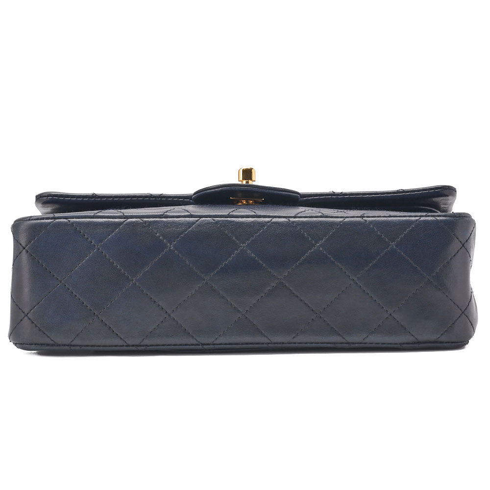 Chanel Shoulder Bag Matelasse Double Flap Lambskin Navy Gold-Tone Hardware Pre-Owned - Vintage La Charme