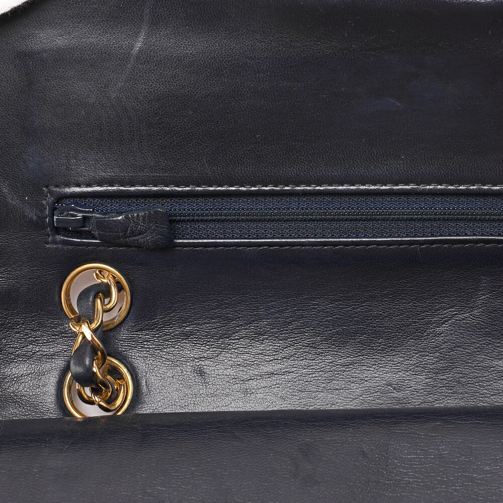 Chanel Shoulder Bag Matelasse Double Flap Lambskin Navy Gold-Tone Hardware Pre-Owned - Vintage La Charme