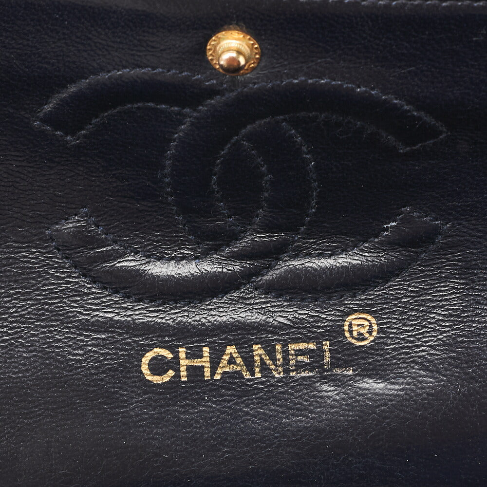 Chanel Shoulder Bag Matelasse Double Flap Lambskin Navy Gold-Tone Hardware Pre-Owned - Vintage La Charme