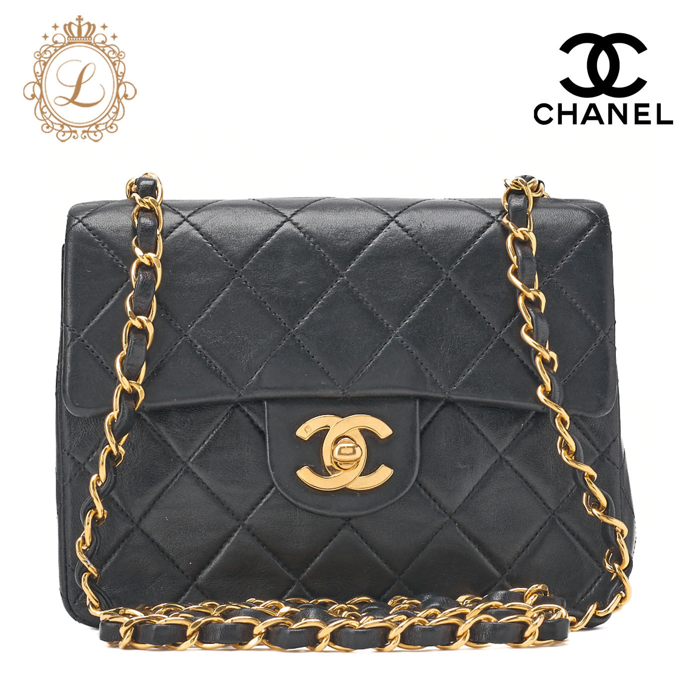 CHANEL Chain Shoulder Bag Mini Matelasse Lambskin Black Gold-Tone Hardware Pre-Owned - Vintage La Charme
