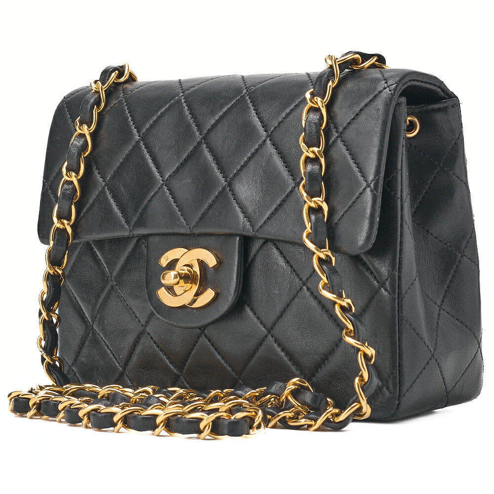 CHANEL Chain Shoulder Bag Mini Matelasse Lambskin Black Gold-Tone Hardware Pre-Owned - Vintage La Charme
