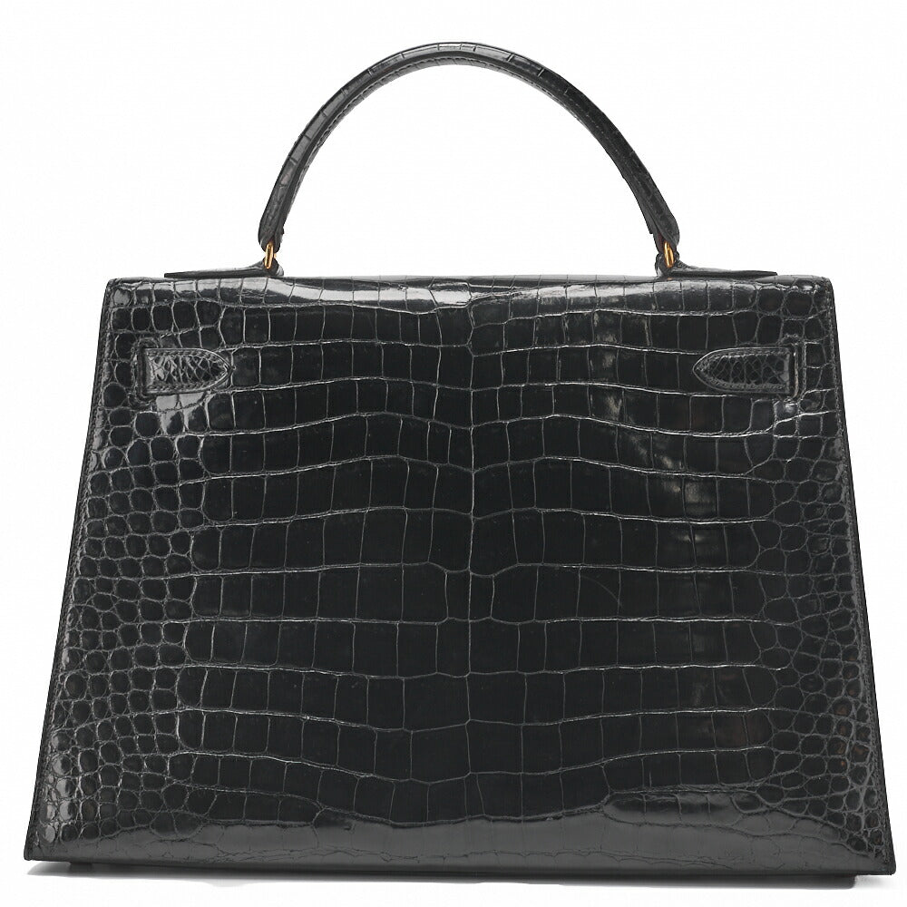 Hermes Kelly 32 Handbag Crocodile Black Gold-Tone Hardware Pre-Owned - Vintage La Charme