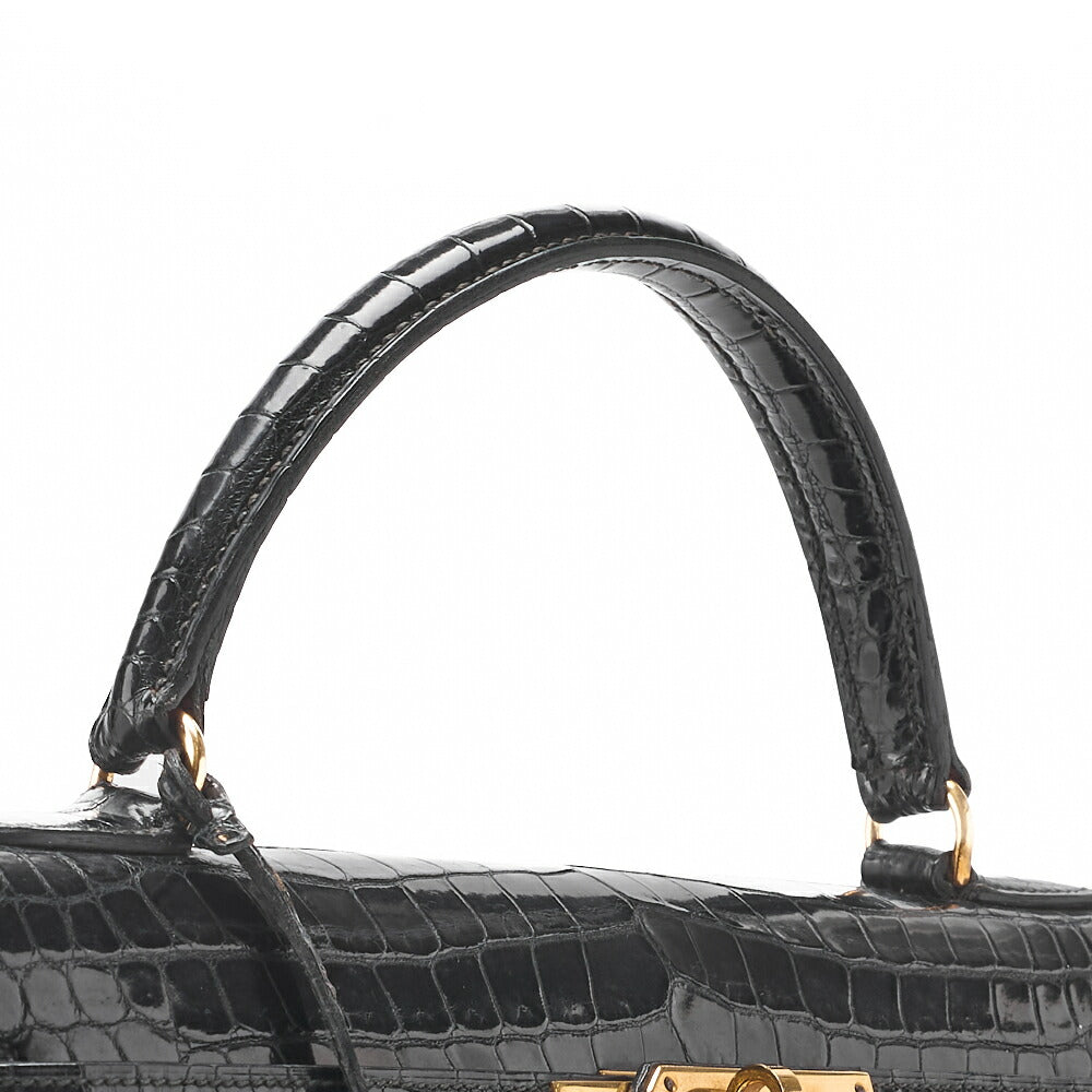 Hermes Kelly 32 Handbag Crocodile Black Gold-Tone Hardware Pre-Owned - Vintage La Charme