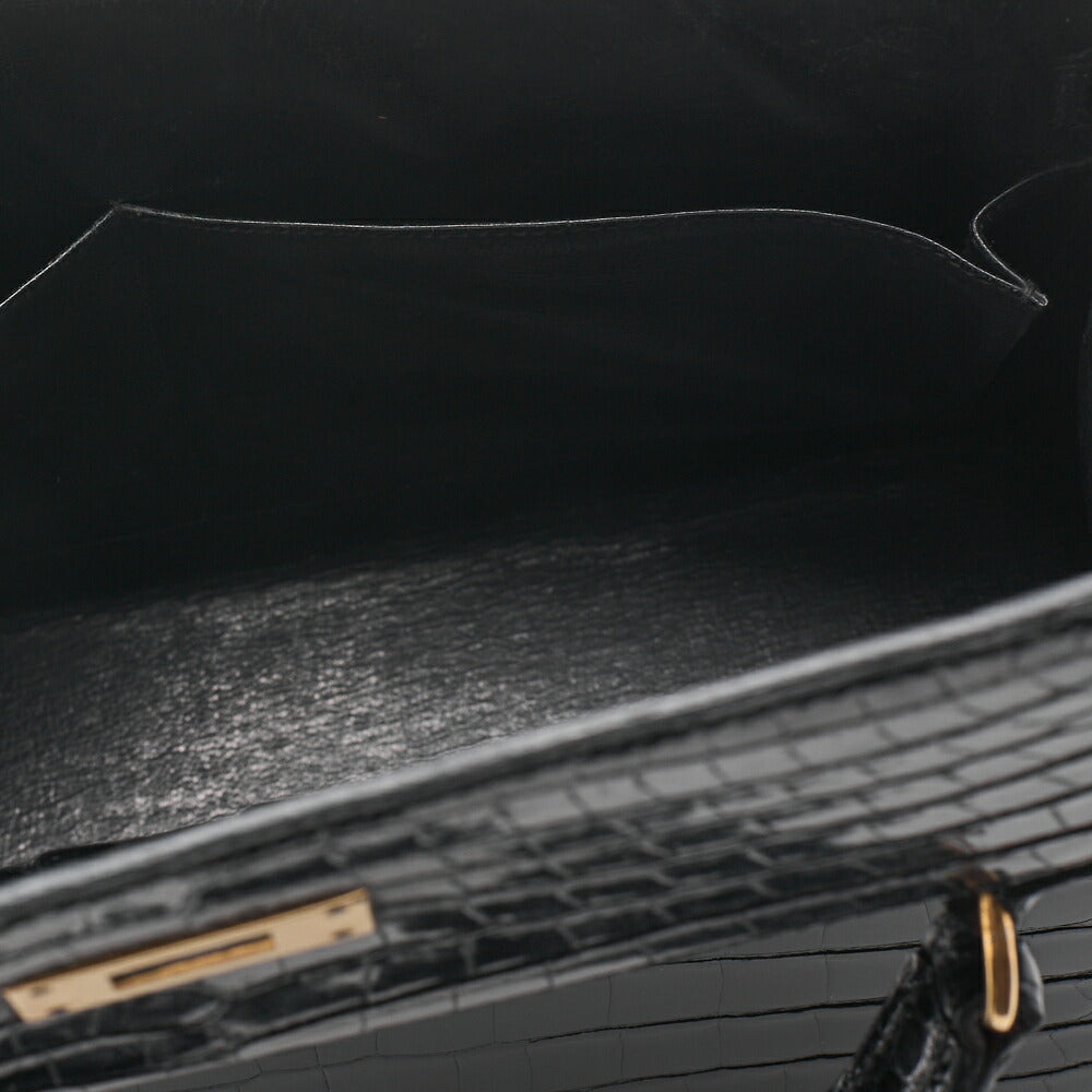 Hermes Kelly 32 Handbag Crocodile Black Gold-Tone Hardware Pre-Owned - Vintage La Charme