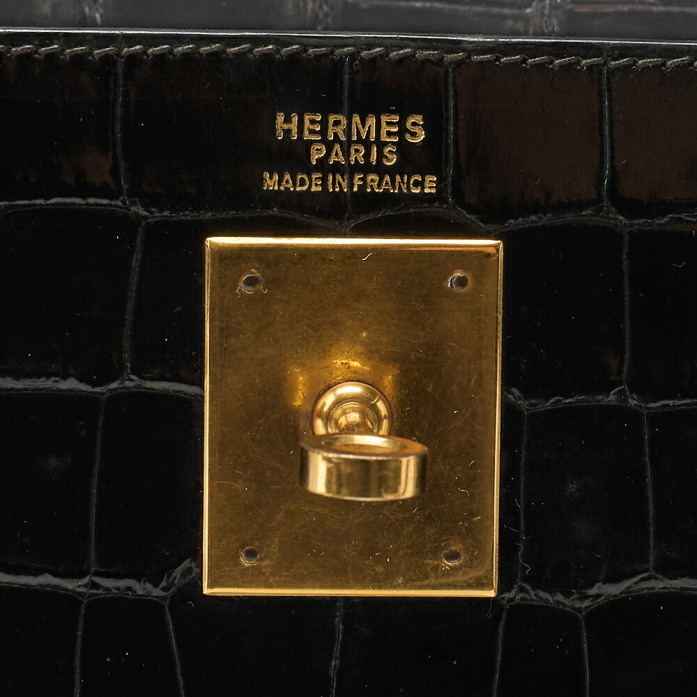 Hermes Kelly 32 Handbag Crocodile Black Gold-Tone Hardware Pre-Owned - Vintage La Charme