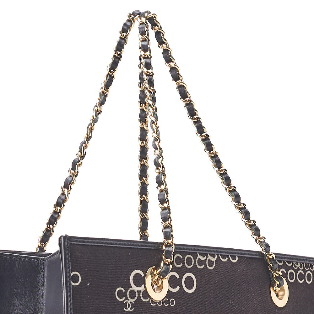 CHANEL Handbag Coco Pattern Cotton Black Gold-Tone Hardware Pre-Owned - Vintage La Charme