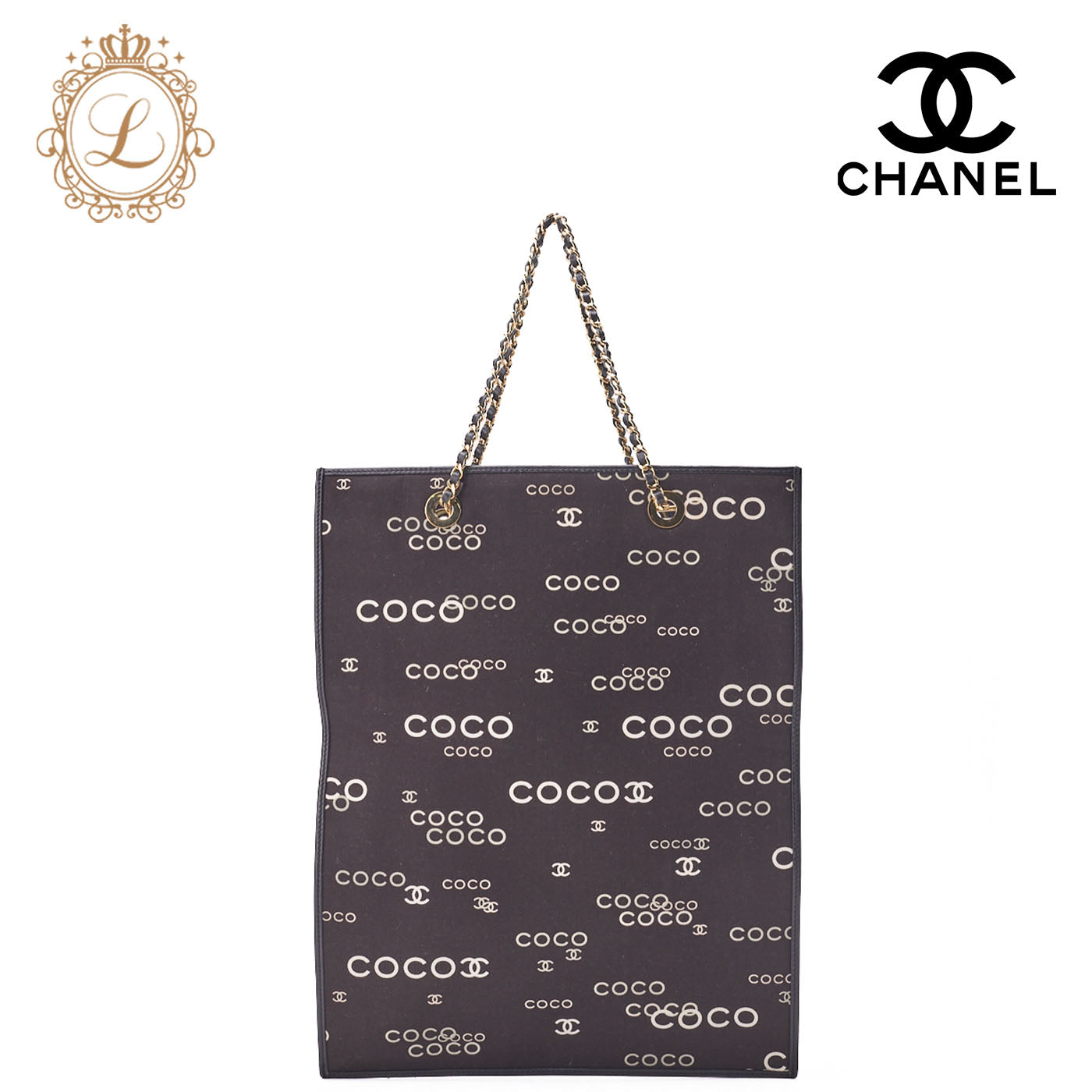 CHANEL Handbag Coco Pattern Cotton Black Gold-Tone Hardware Pre-Owned - Vintage La Charme