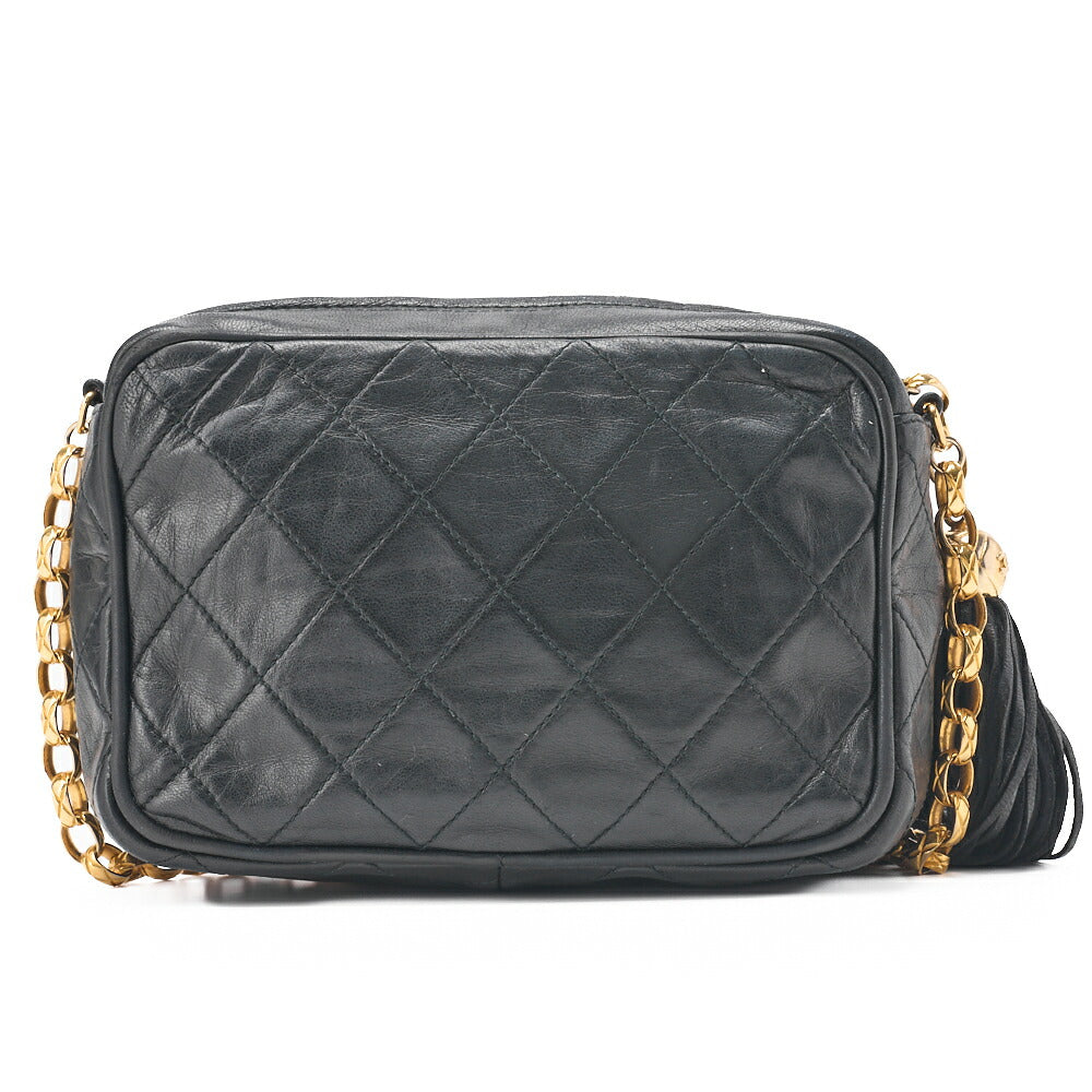 CHANEL Shoulder Bag Matelasse Coco Mark With Fringe Bijou Chain Lambskin Black Gold-Tone Hardware Pre-Owned - Vintage La Charme