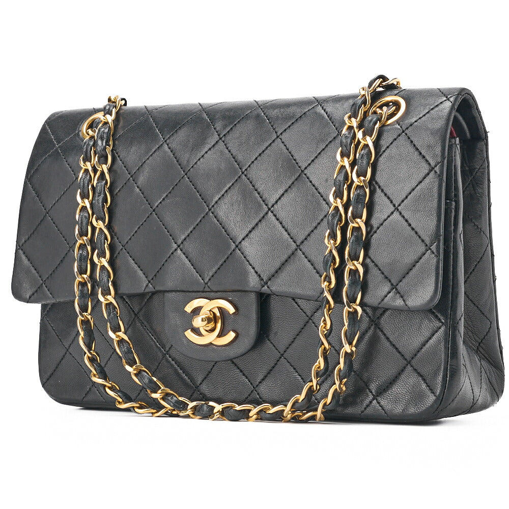 CHANEL Shoulder Bag Matelasse Double Flap Lambskin Black Gold-Tone Hardware Pre-Owned - Vintage La Charme