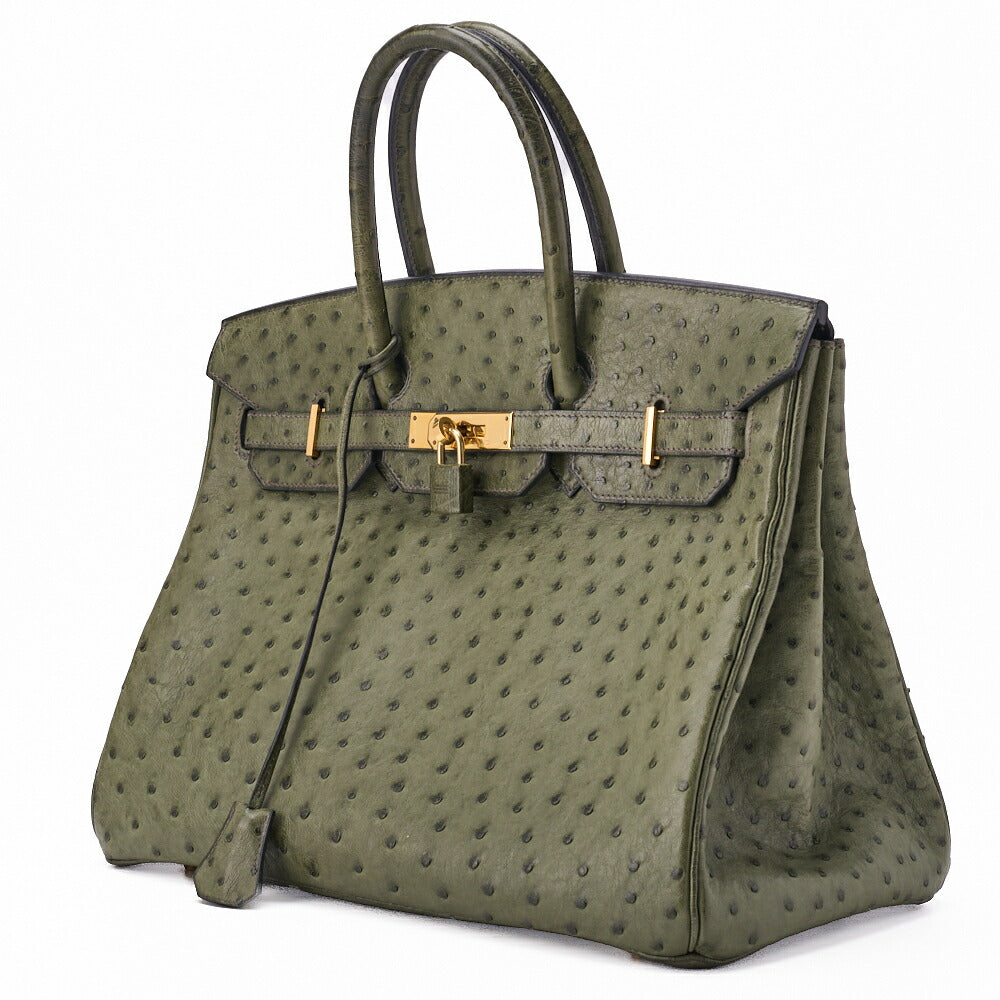 HERMES Birkin 35 Handbag Ostrich Riken Lichen Gold-Tone Hardware Pre-Owned - Vintage La Charme